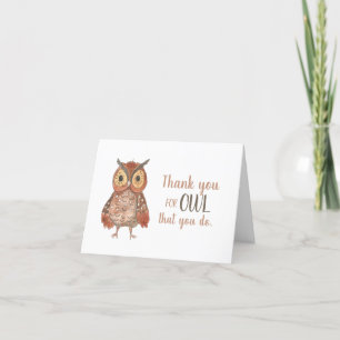 Adorable Brown Owl Vielen Dank für Ihre Wertschätz Dankeskarte