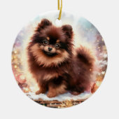 Adorable Brown Spitz Wasserfarbe Weihnachten Keramik Ornament (Vorne)