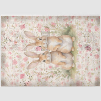 Adorable Brown Spring Hütte Bunnies Decoupage Seidenpapier