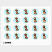 Adorable Brown Toy Poodle mit blauem Hintergrund Runder Aufkleber (Blatt)