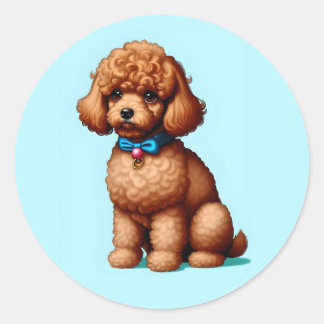Adorable Brown Toy Poodle mit blauem Hintergrund Runder Aufkleber