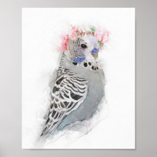 Adorable Budgie Tragen einer Blume Kronportrait Poster