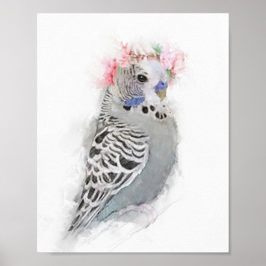 Adorable Budgie Tragen einer Blume Kronportrait Poster (Vorne)