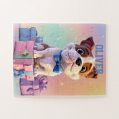 Adorable Bulldog Puppy Pastel Farben und Geschenke Puzzle (Horizontal)