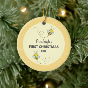 Adorable Bumble Bee Erste Weihnachtsfeier Custom K Keramik Ornament