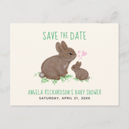 Adorable Bunnies Babydusche Save the Date Ankündigungspostkarte (Vorderseite)