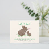 Adorable Bunnies Babydusche Save the Date Ankündigungspostkarte (Stehend Vorderseite)