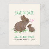 Adorable Bunnies Hearts Babydusche Save the Date Ankündigungspostkarte (Vorderseite)