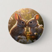 Adorable Bunnies im Frühlingswiese-Design Button (Vorderseite)