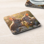 Adorable Bunnies im Frühlingswiese-Design Getränkeuntersetzer (Linke Seite)
