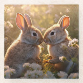 Adorable Bunnies im Frühlingswiese-Design Glasuntersetzer (Vorderseite)