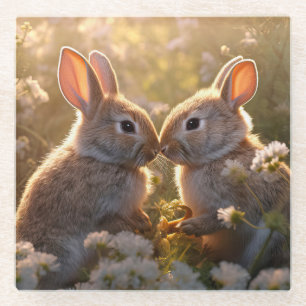 Adorable Bunnies im Frühlingswiese-Design Glasuntersetzer