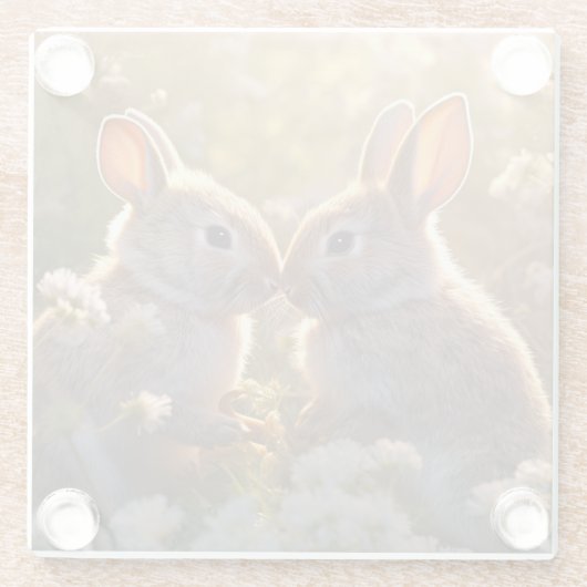 Adorable Bunnies im Frühlingswiese-Design Glasuntersetzer (Rückseite)