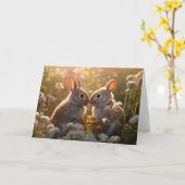 Adorable Bunnies im Frühlingswiese-Design Karte (Gelbe Blume)