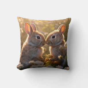 Adorable Bunnies im Frühlingswiese-Design Kissen