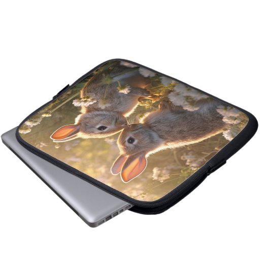 Adorable Bunnies im Frühlingswiese-Design Laptopschutzhülle (Vorne Knopf)