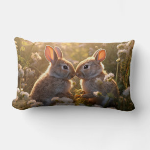 Adorable Bunnies im Frühlingswiese-Design Lendenkissen