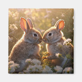 Adorable Bunnies im Frühlingswiese-Design Magnet (Vorne)