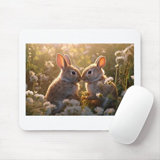 Adorable Bunnies im Frühlingswiese-Design Mousepad (Mit Mouse)