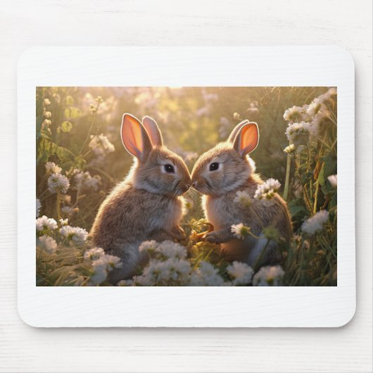 Adorable Bunnies im Frühlingswiese-Design Mousepad (Vorne)