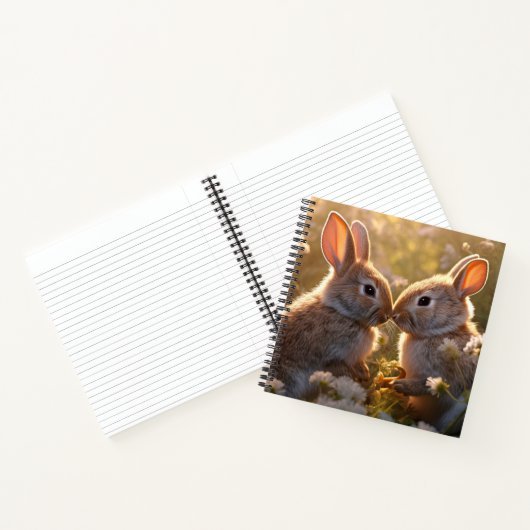 Adorable Bunnies im Frühlingswiese-Design Notizblock (Innenseite)