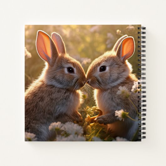 Adorable Bunnies im Frühlingswiese-Design Notizblock (Rückseite)