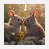 Adorable Bunnies im Frühlingswiese-Design Ornament Aus Glas (Rückseite)