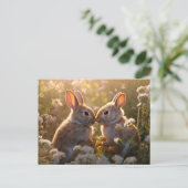 Adorable Bunnies im Frühlingswiese-Design Postkarte (Stehend Vorderseite)