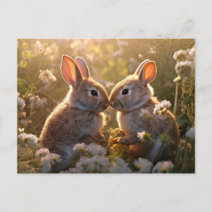 Adorable Bunnies im Frühlingswiese-Design Postkarte