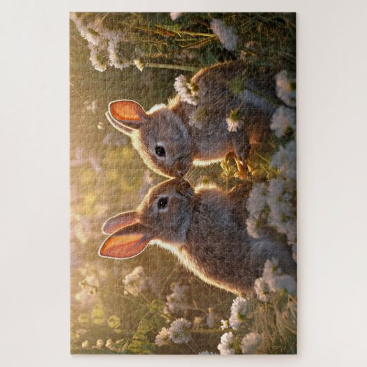Adorable Bunnies im Frühlingswiese-Design Puzzle (Vertikal)