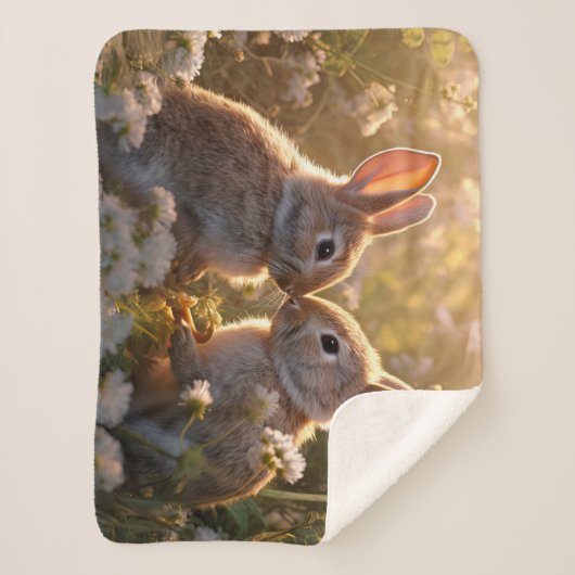 Adorable Bunnies im Frühlingswiese-Design Sherpadecke (Vorderseite)