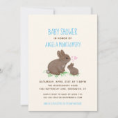 Adorable Bunnies mit Hearts Boy Baby Dusche Einladung (Vorderseite)
