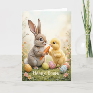 Adorable Bunny and Chick Oster Feiertagskarte