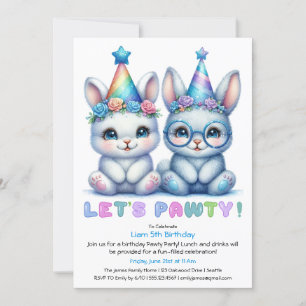 Adorable Bunny Birthday Einladung - Blauer Glitzer