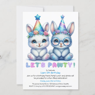 Adorable Bunny Birthday Einladung - Blauer Glitzer