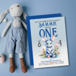 Adorable Bunny Boy Floral Geburtstag Wasserfarbe Einladung