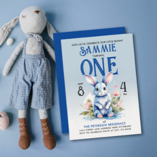 Adorable Bunny Boy Floral Geburtstag Wasserfarbe Einladung
