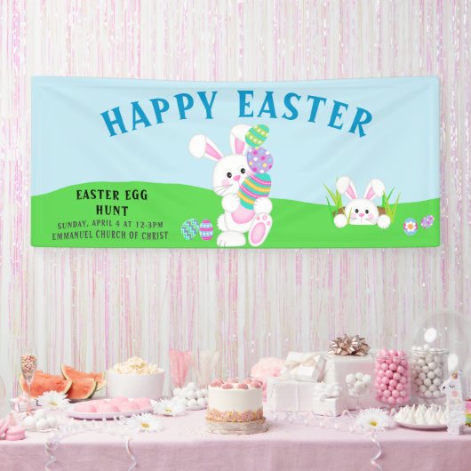 Adorable Bunny Colorful Ostereier Jagd Banner (Party)