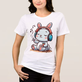 Adorable Bunny Enjoying Music with Headphones Tri-Blend Shirt