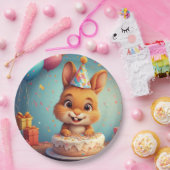 Adorable Bunny feiert Geburtstag mit Kuchen Pappteller (Party)