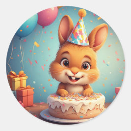 Adorable Bunny feiert Geburtstag mit Kuchen Runder Aufkleber