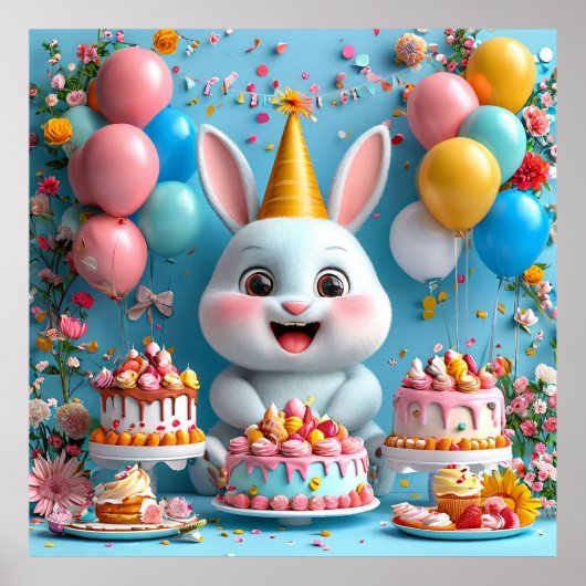 Adorable Bunny feiert Geburtstag Poster (Vorne)