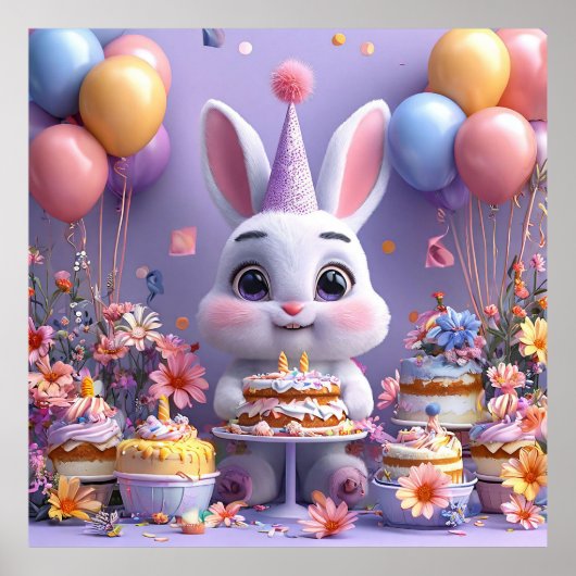 Adorable Bunny feiert Geburtstag Poster (Vorne)