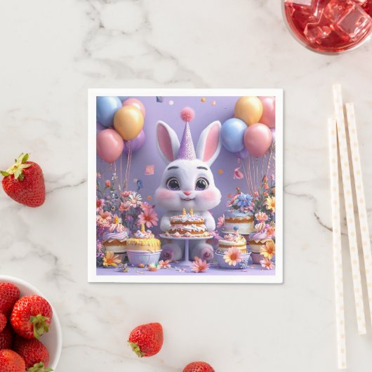 Adorable Bunny feiert Geburtstag Serviette (Beispiel)