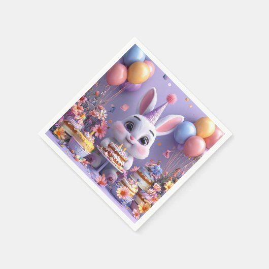 Adorable Bunny feiert Geburtstag Serviette (Ecke)