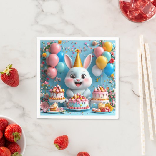 Adorable Bunny feiert Geburtstag Serviette (Beispiel)
