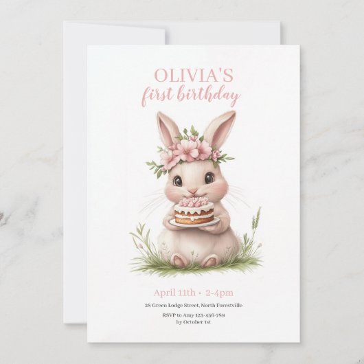 Adorable Bunny First Geburtstag Einladung 🎀 🐰 (Vorderseite)