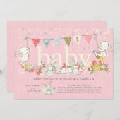 Adorable Bunny Girls Baby Dusche Einladung (Vorne/Hinten)