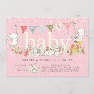 Adorable Bunny Girls Baby Dusche Einladung