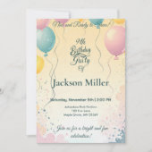 Adorable Bunny mit Ballon individuell anpassbar Ge Einladung (Vorderseite)